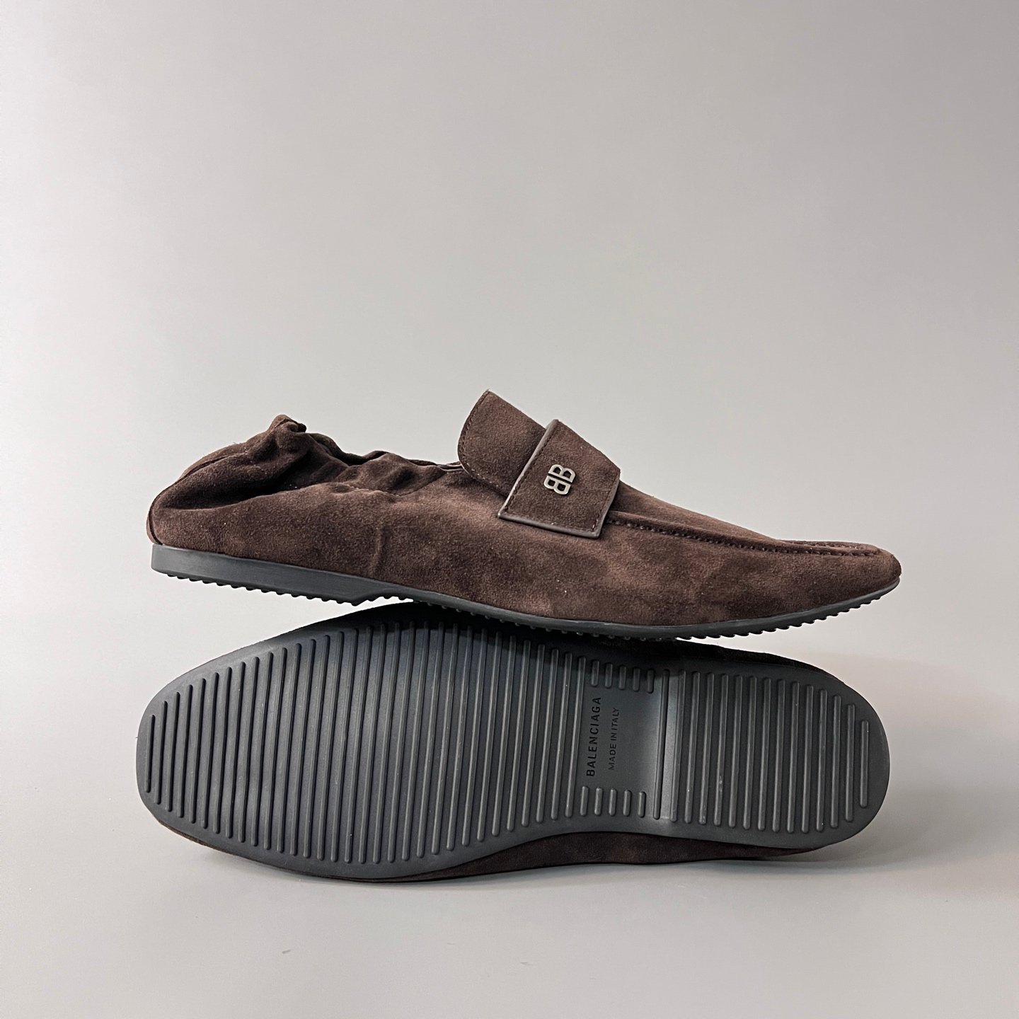 AuroraCustom Balenciaga Palermo Series Premium Coffee Brown Suede BB-Hardware Babouche Loafers (Men's Edition) - Image 6