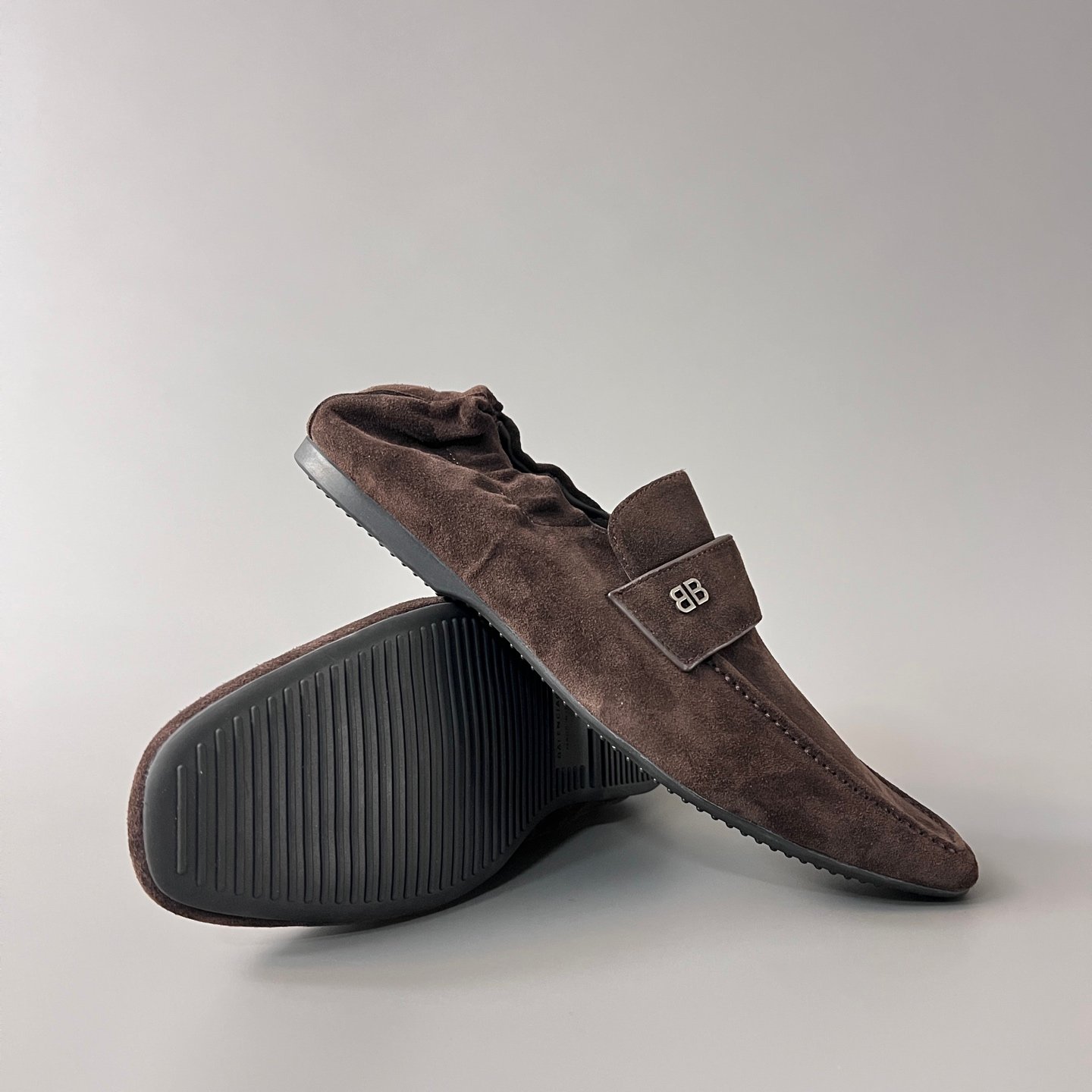 AuroraCustom Balenciaga Palermo Series Premium Coffee Brown Suede BB-Hardware Babouche Loafers (Men's Edition) - Image 7