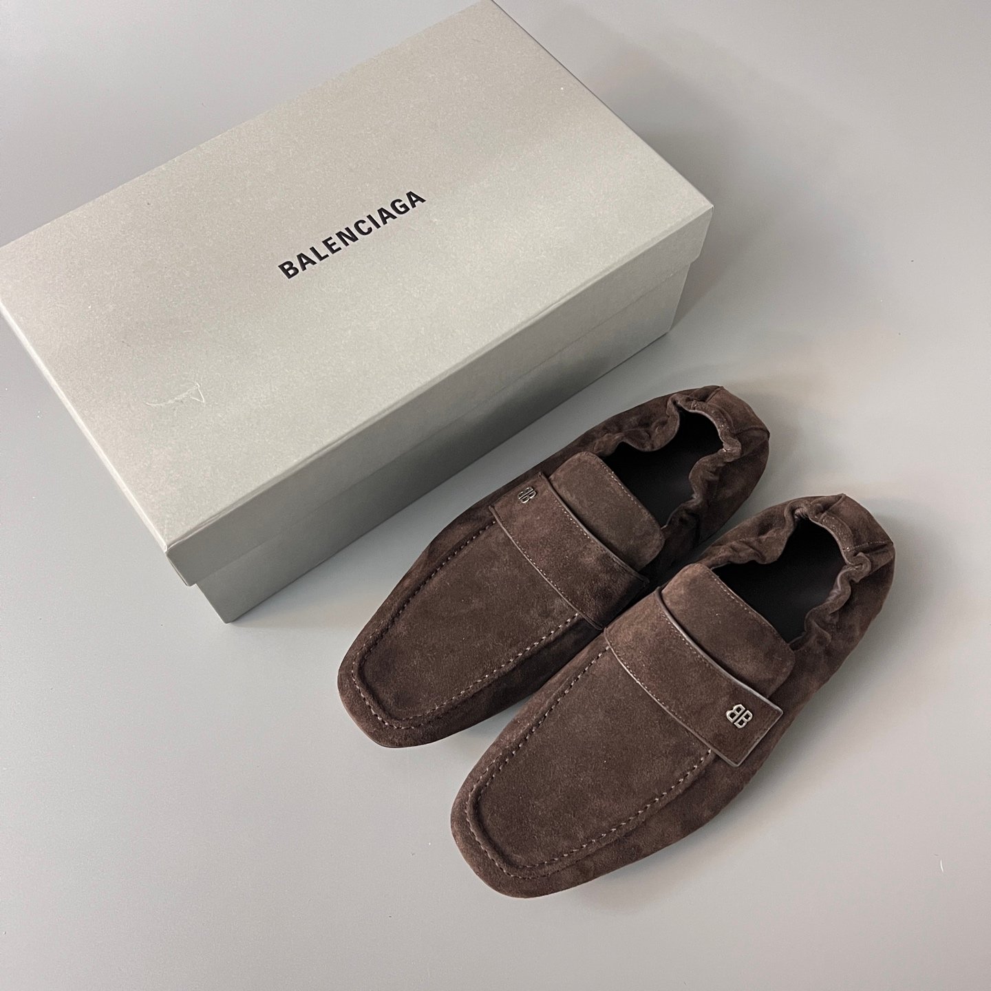 AuroraCustom Balenciaga Palermo Series Premium Coffee Brown Suede BB-Hardware Babouche Loafers (Men's Edition) - Image 9