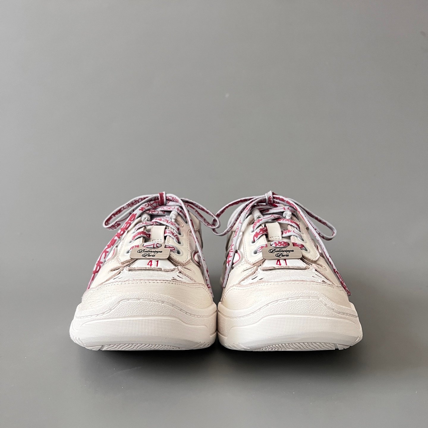 AuroraCustom Balenciaga Hamptons Series Vintage White & Slate Grey with Red Script Lifestyle Sneaker (Unisex Edition) - Image 2