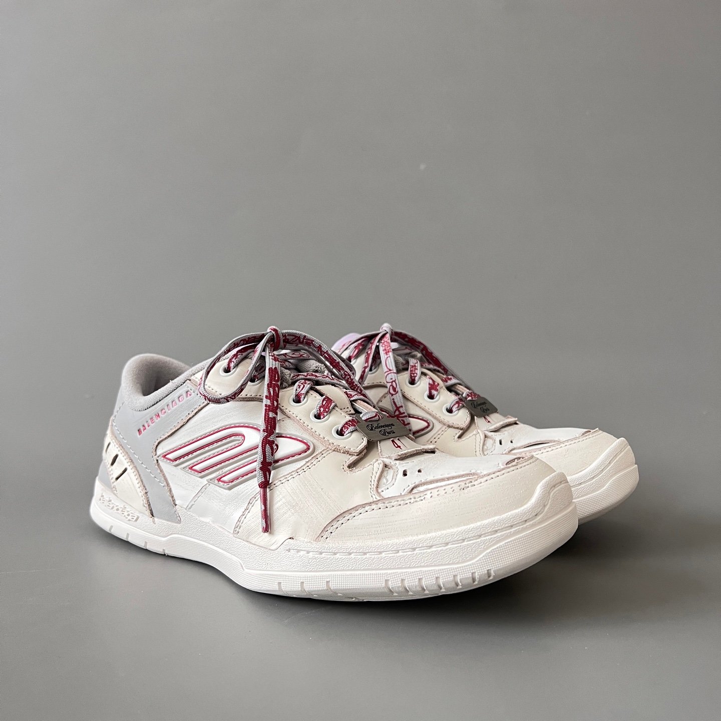 AuroraCustom Balenciaga Hamptons Series Vintage White & Slate Grey with Red Script Lifestyle Sneaker (Unisex Edition) - Image 3