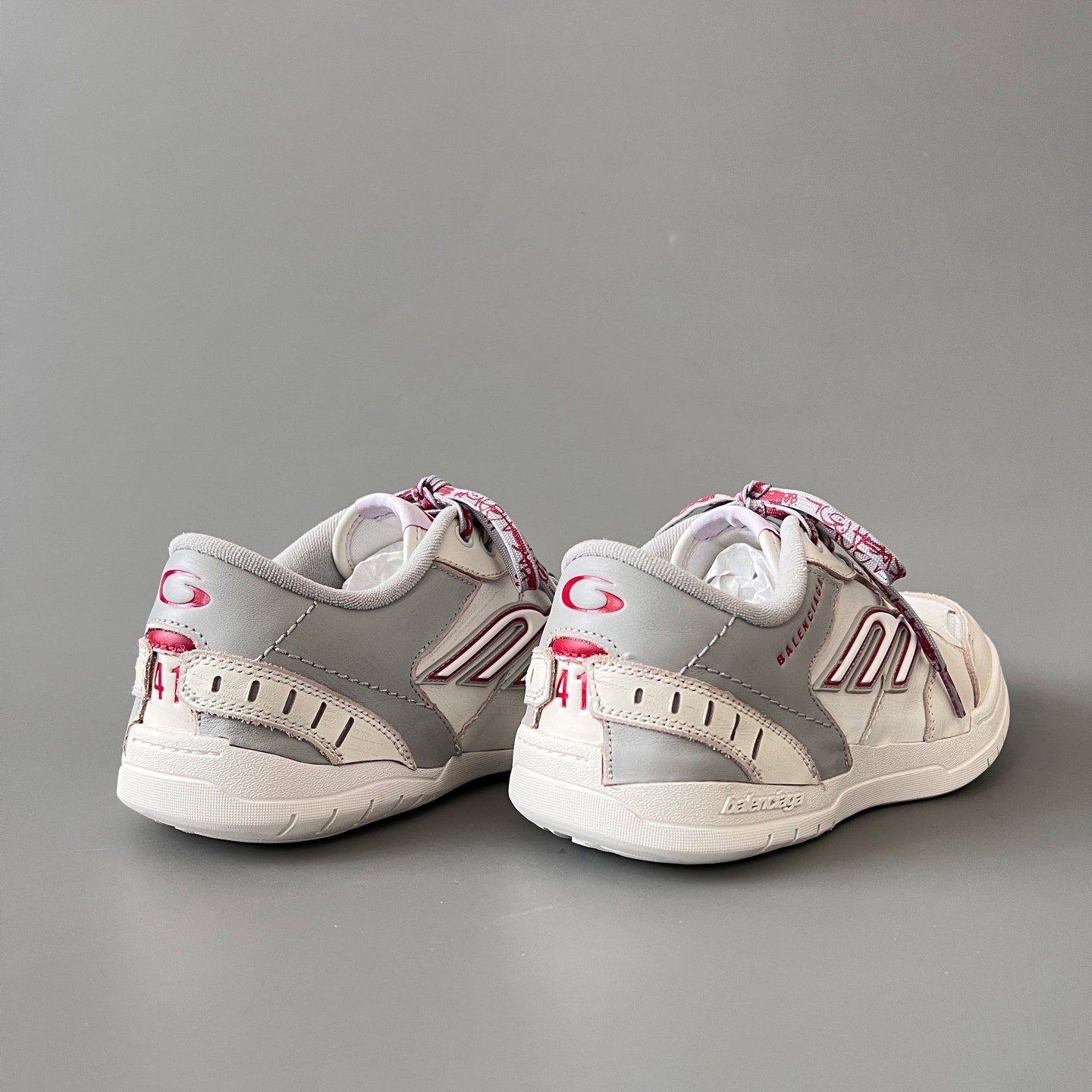 AuroraCustom Balenciaga Hamptons Series Vintage White & Slate Grey with Red Script Lifestyle Sneaker (Unisex Edition) - Image 4