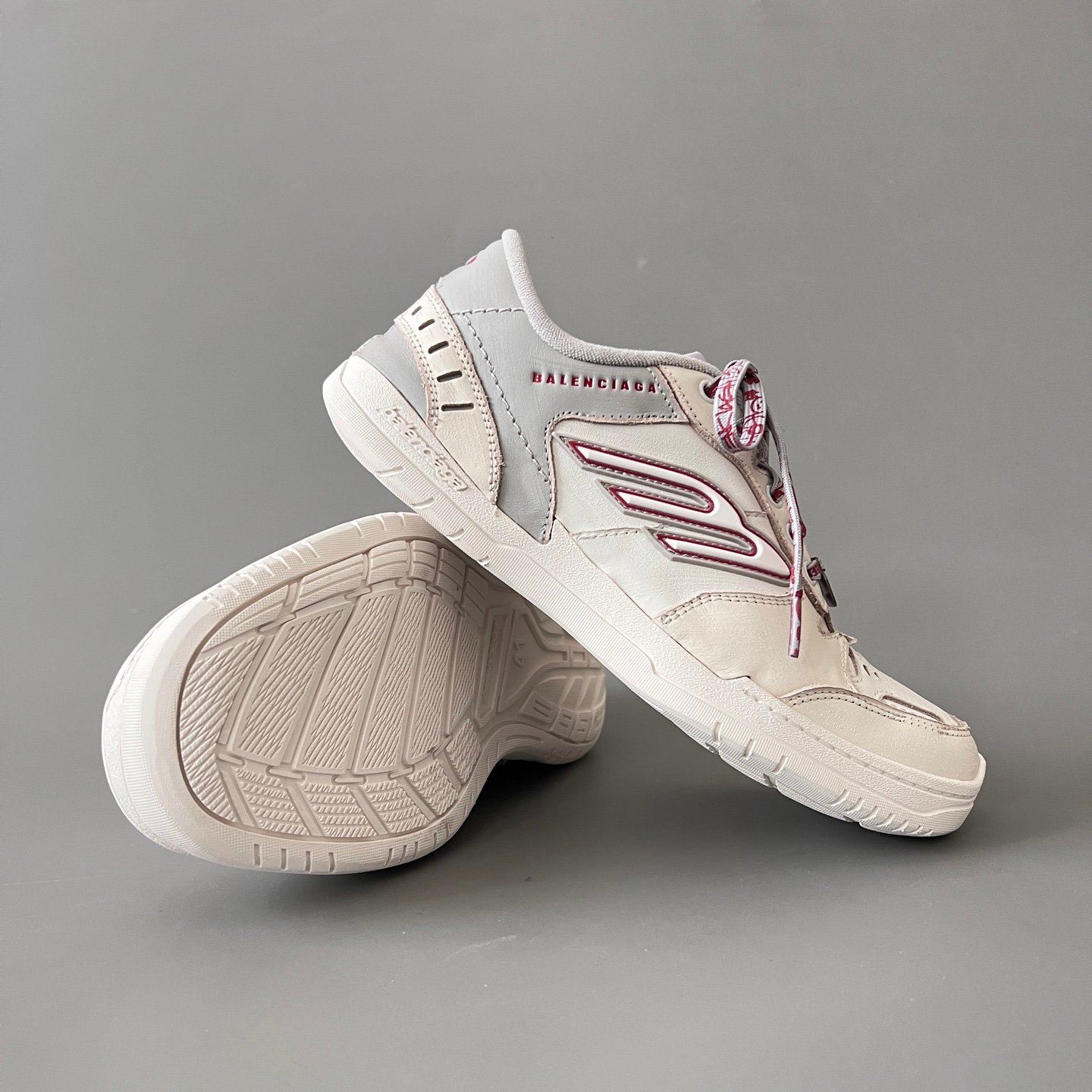 AuroraCustom Balenciaga Hamptons Series Vintage White & Slate Grey with Red Script Lifestyle Sneaker (Unisex Edition) - Image 7