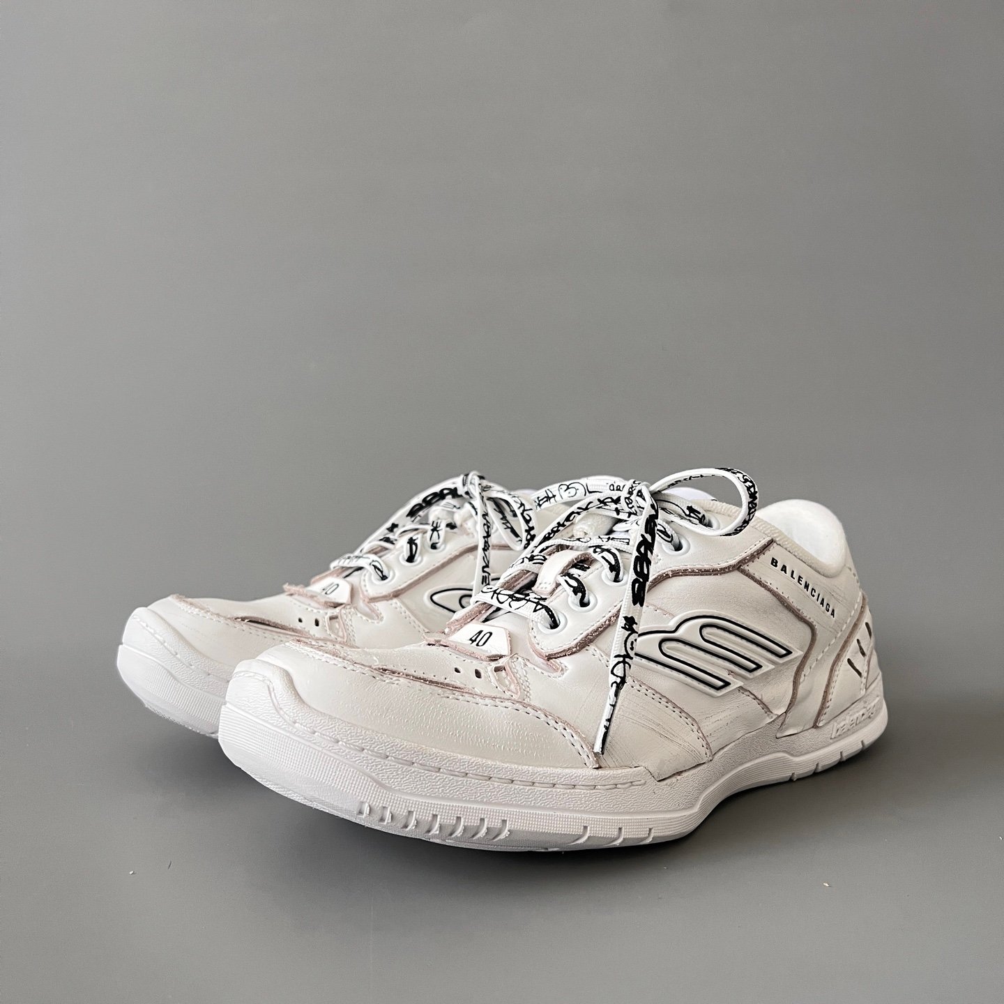 AuroraCustom Balenciaga Hamptons Series Pristine White & Black Script Lifestyle Sneaker (Unisex Edition)