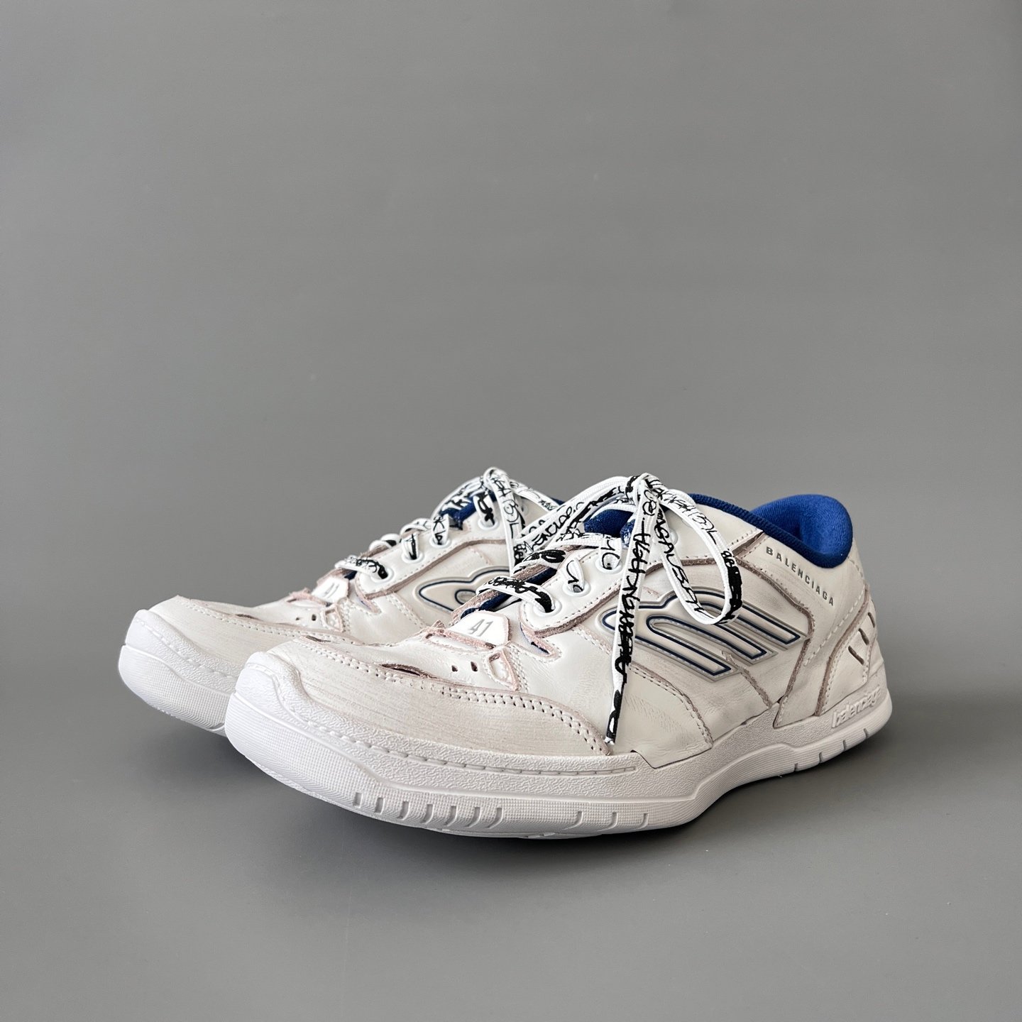 AuroraCustom Balenciaga Hamptons Series Pristine White & Royal Blue Lifestyle Sneaker (Unisex Edition)