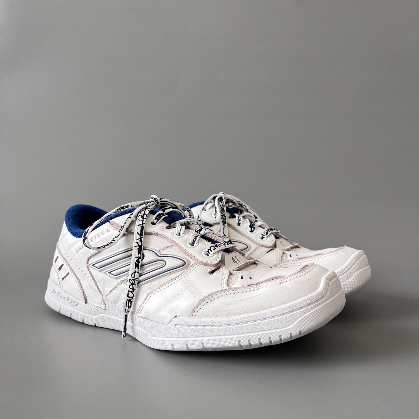 AuroraCustom Balenciaga Hamptons Series Pristine White & Royal Blue Lifestyle Sneaker (Unisex Edition) - Image 3