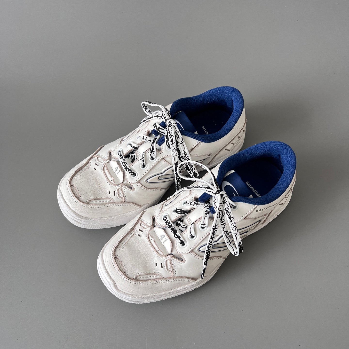 AuroraCustom Balenciaga Hamptons Series Pristine White & Royal Blue Lifestyle Sneaker (Unisex Edition) - Image 8