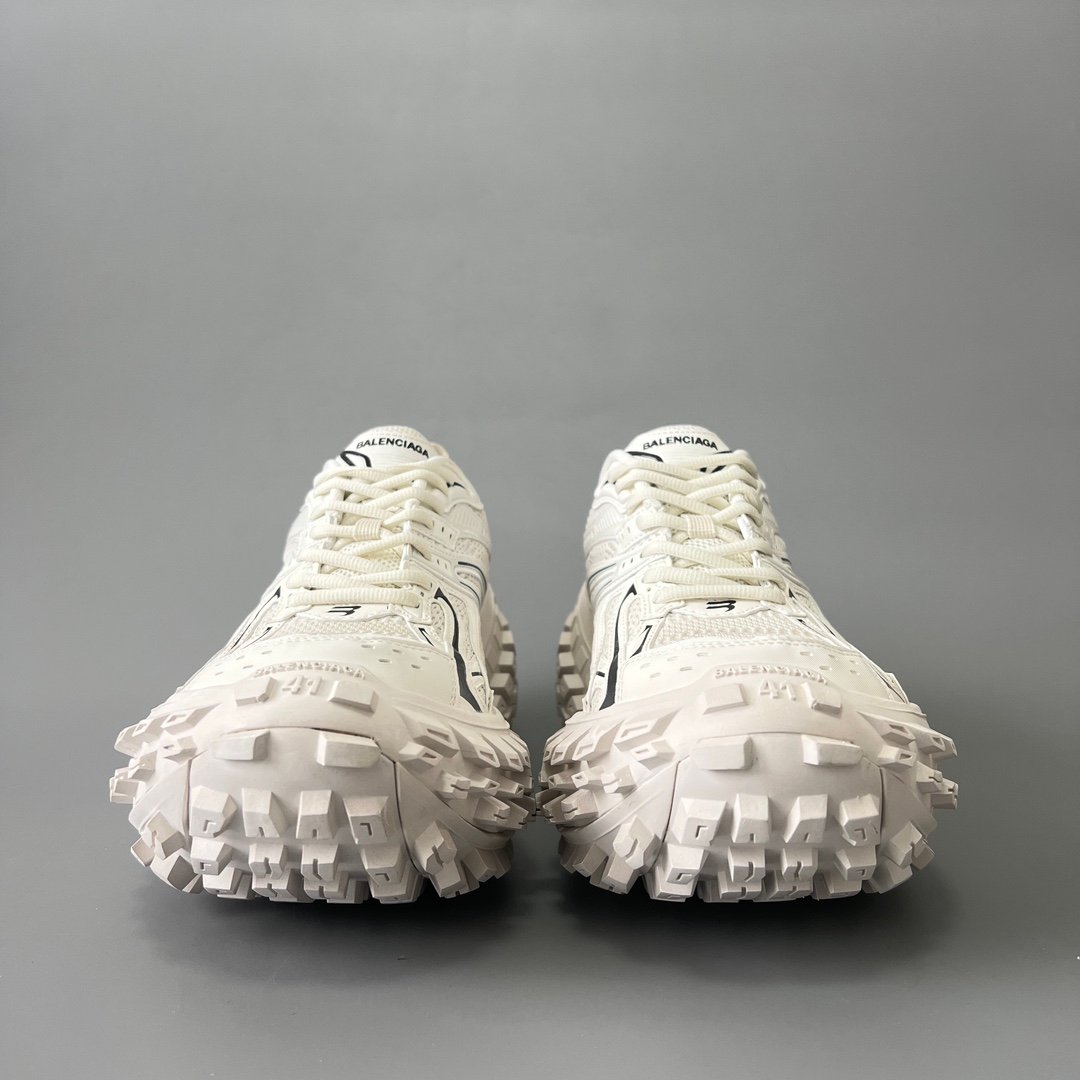 AuroraCustom Balenciaga Defender Series Pristine Ivory White Avant-Garde Luxury Heavy-Platform Tyre Sneakers (Unisex Edition) - Image 2