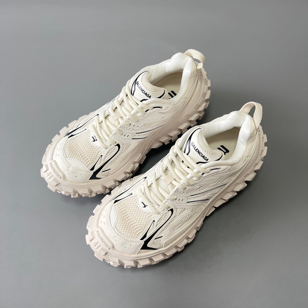 AuroraCustom Balenciaga Defender Series Pristine Ivory White Avant-Garde Luxury Heavy-Platform Tyre Sneakers (Unisex Edition) - Image 8