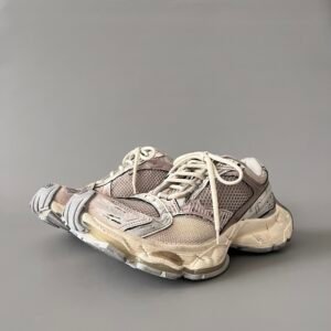 AuroraCustom Balenciaga Stapler Series Vintage Distressed Off-White & Beige Runner Sneakers (Unisex Edition)