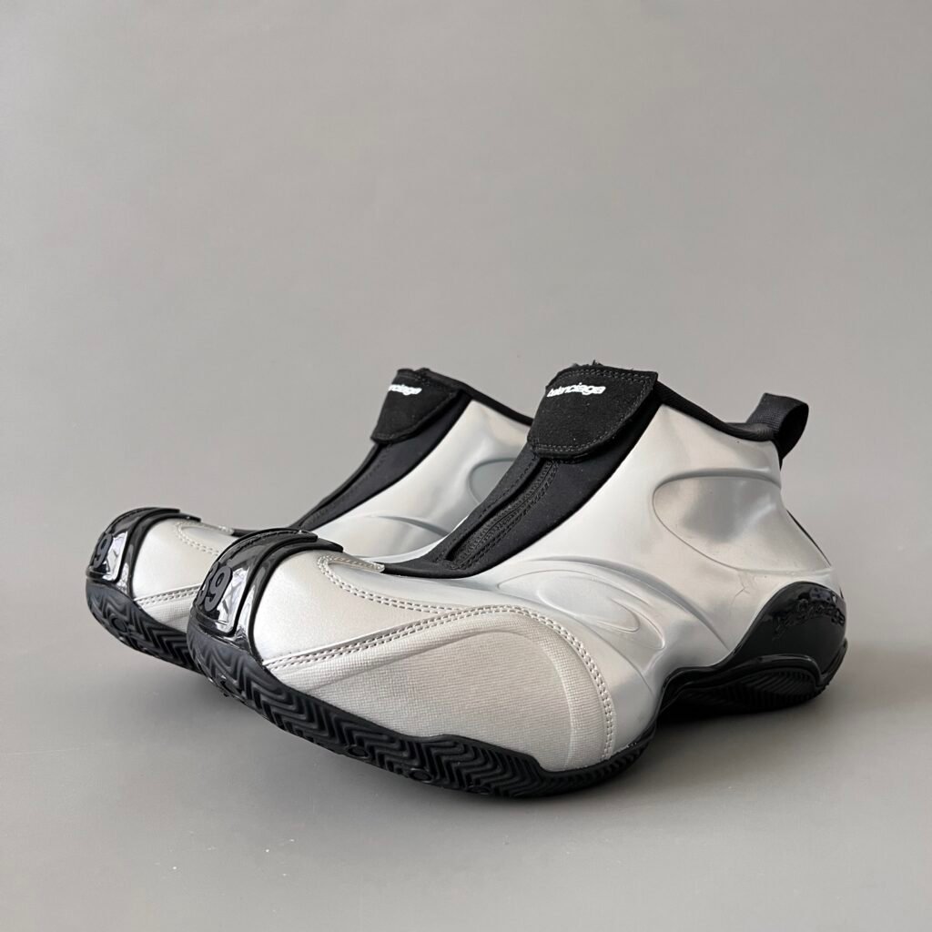 AuroraCustom Balenciaga Basketball Series Metallic Chrome Silver Avant-Garde Luxury Zippered Mid-Top Sneaker (Men's Edition)