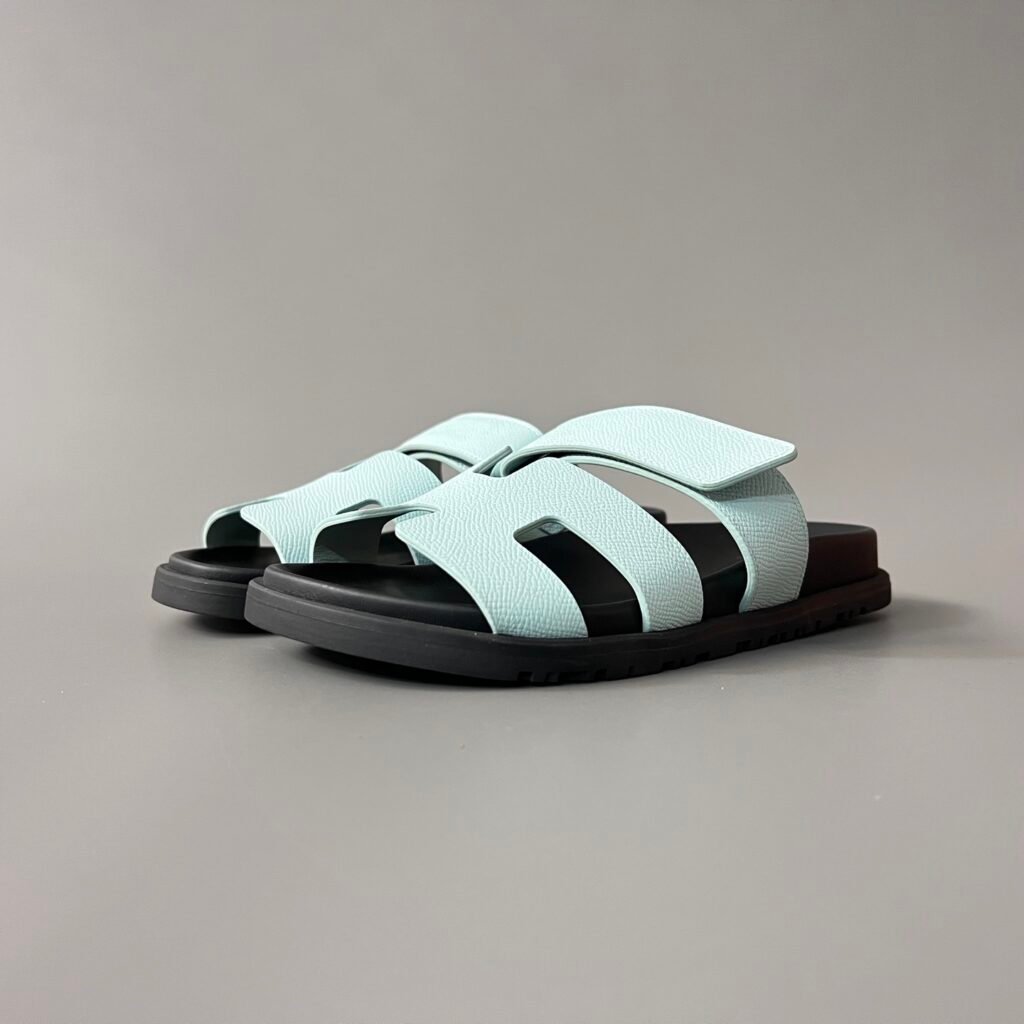 AuroraCustom Hermès Chypre Series Grained Epsom Leather Technical Sandals (Menthe Ice Light Blue & Stealth Black Edition)