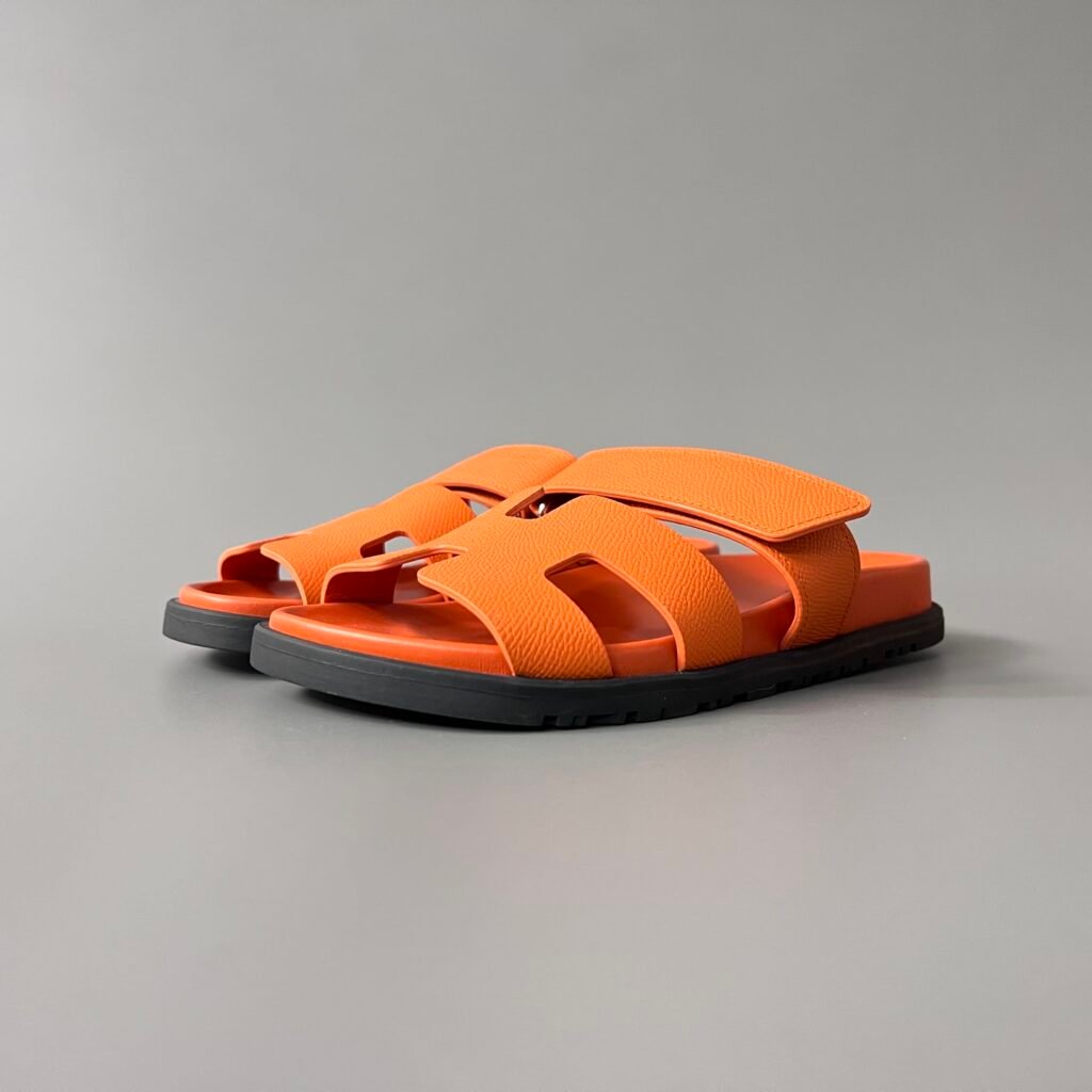 AuroraCustom Hermès Chypre Series Grained Epsom Leather Technical Sandals (Signature Orange & Stealth Black Edition)