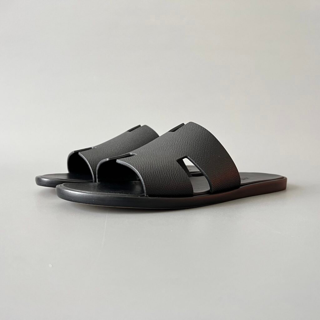 AuroraCustom Hermès Izmir Series Grained Epsom Leather Flat Sandals (Triple Stealth Black Edition)