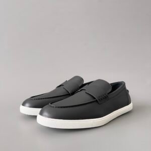 AuroraCustom Hermès Job Series Smooth Leather Loafers (Stealth Black Smooth Calfskin & White TPU Sole Edition)