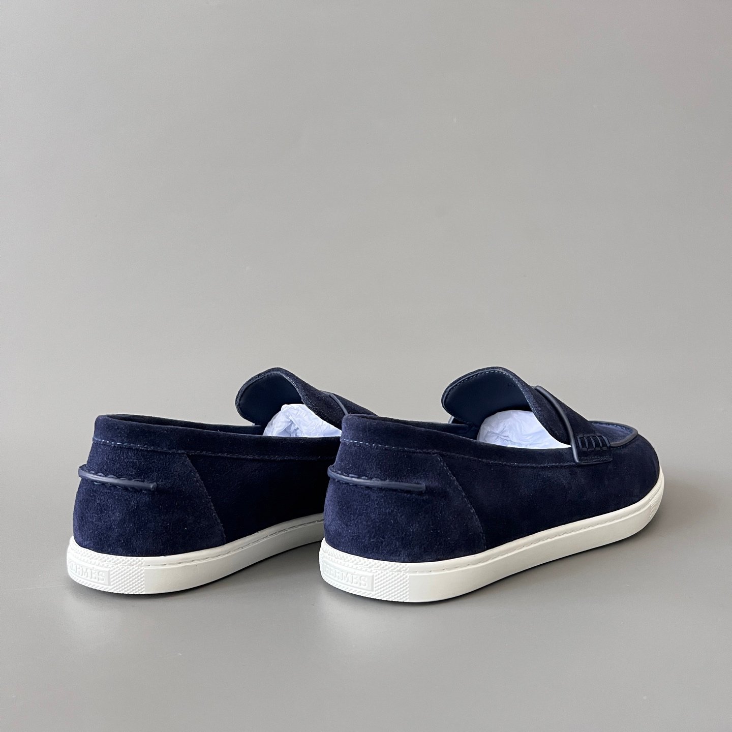 AuroraCustom Hermès Job Series Suede Loafers (Deep Marine Navy Suede & White TPU Sole Edition) - Image 4