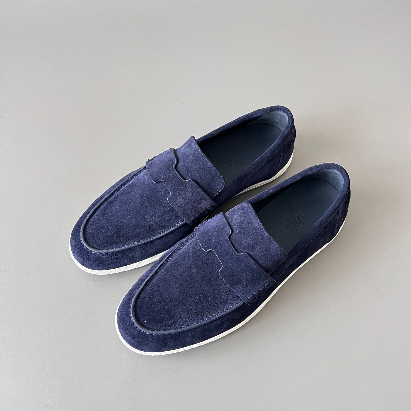 AuroraCustom Hermès Job Series Suede Loafers (Deep Marine Navy Suede & White TPU Sole Edition) - Image 8