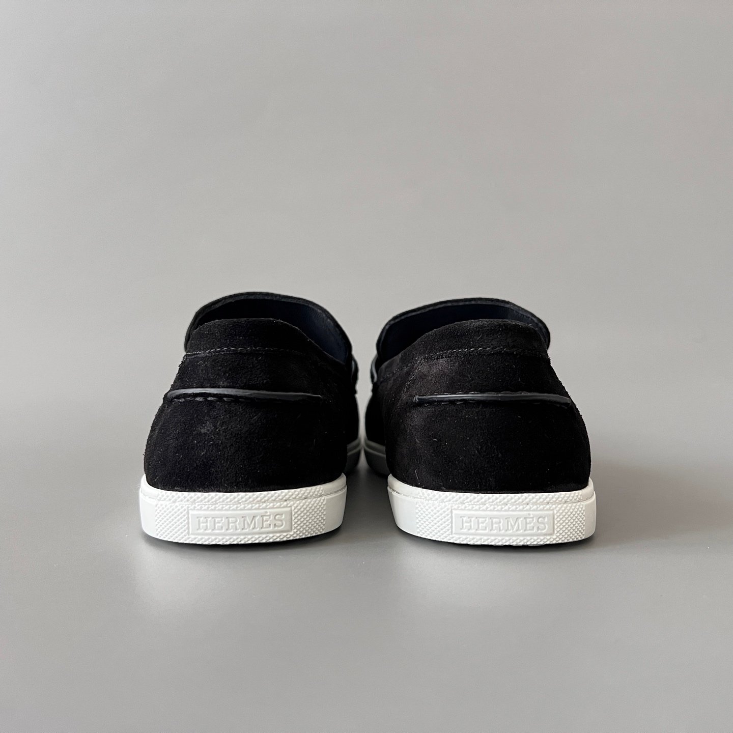 AuroraCustom Hermès Job Series Suede Loafers (Stealth Black Suede & White TPU Sole Edition) - Image 5