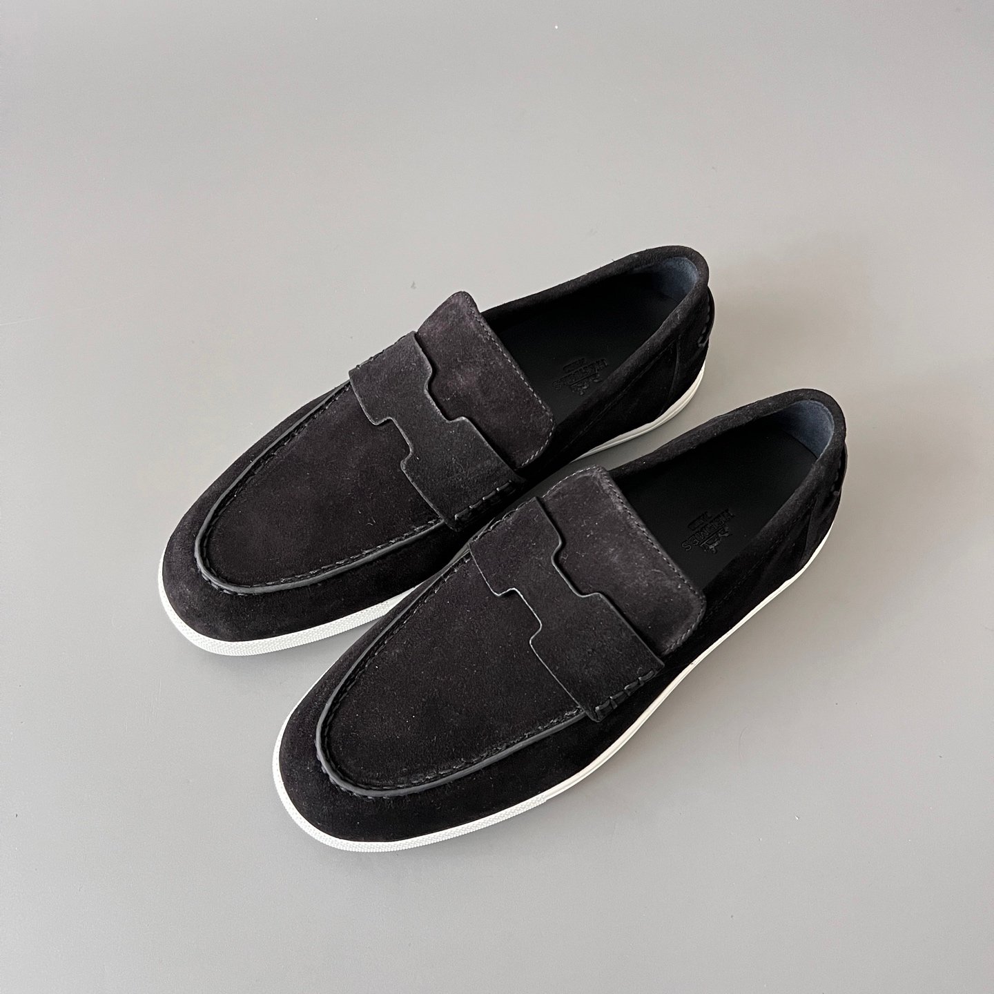 AuroraCustom Hermès Job Series Suede Loafers (Stealth Black Suede & White TPU Sole Edition) - Image 8