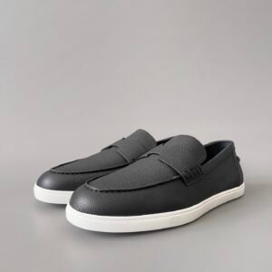 AuroraCustom Hermès Job Series Grained Leather Loafers (Stealth Black Grained Calfskin & White TPU Sole Edition)