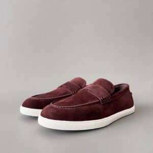 AuroraCustom Hermès Job Series Suede Loafers (Burgundy Wine Suede & White TPU Sole Edition)