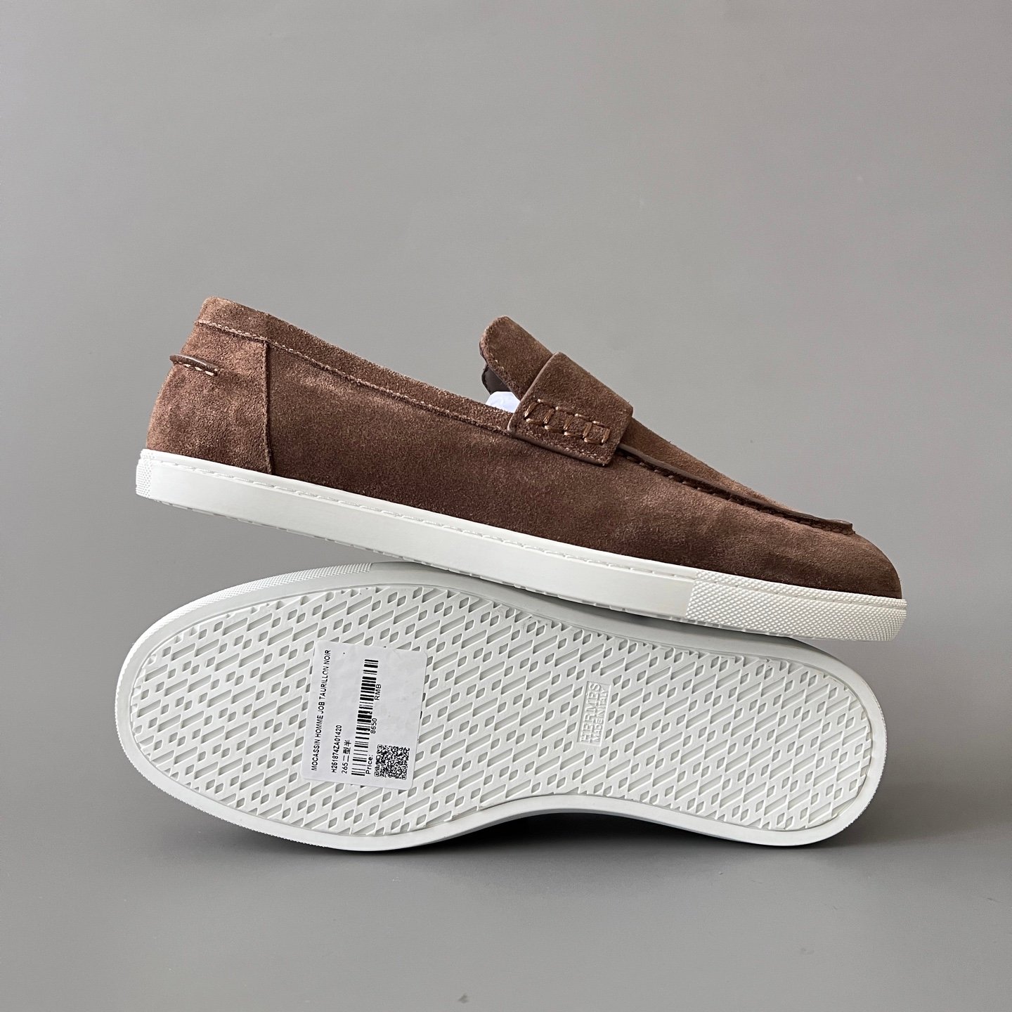 AuroraCustom Hermès Job Series Suede Loafers (Classic Chestnut Suede & White TPU Sole Edition) - Image 6