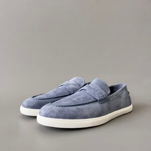 AuroraCustom Hermès Job Series Suede Loafers (Foggy Haze Blue Suede & White TPU Sole Edition)
