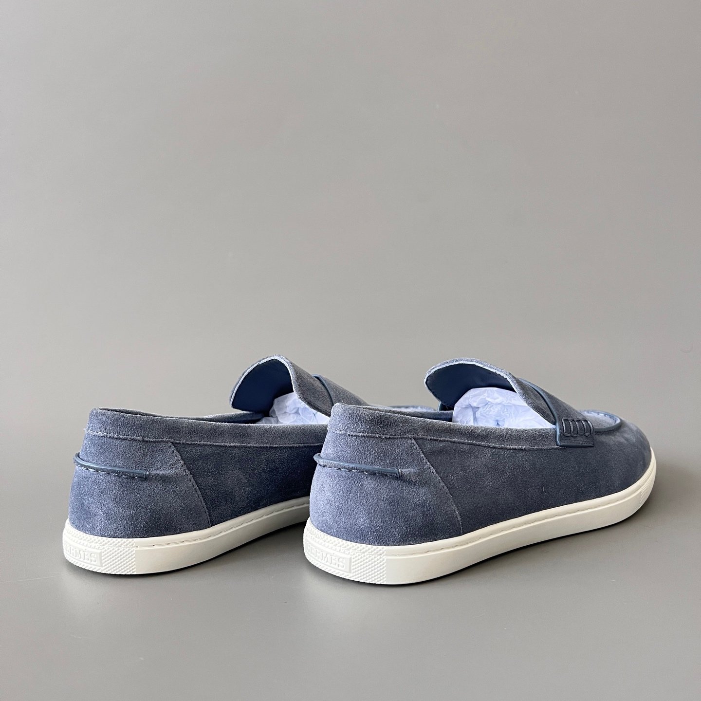 AuroraCustom Hermès Job Series Suede Loafers (Foggy Haze Blue Suede & White TPU Sole Edition) - Image 4