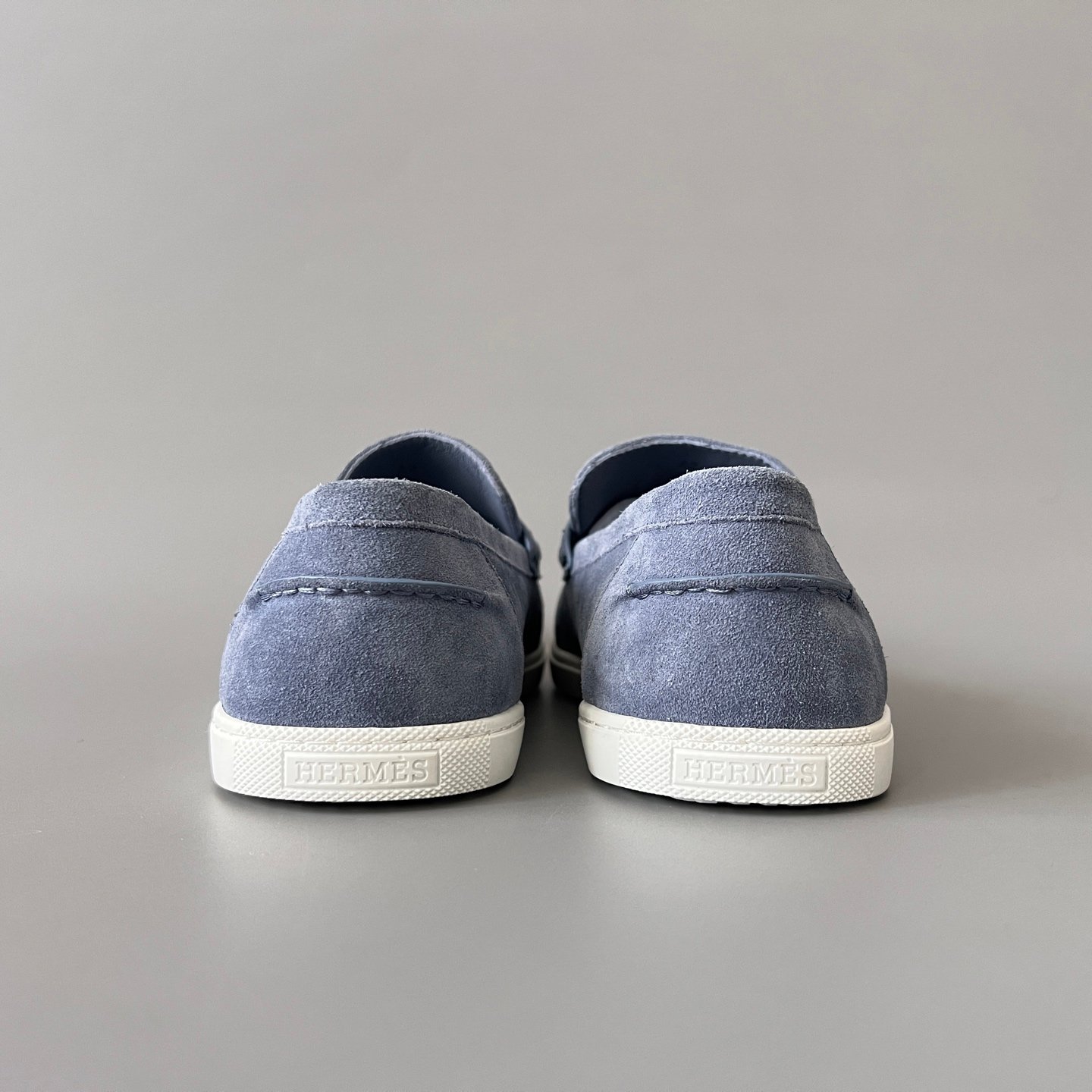 AuroraCustom Hermès Job Series Suede Loafers (Foggy Haze Blue Suede & White TPU Sole Edition) - Image 5