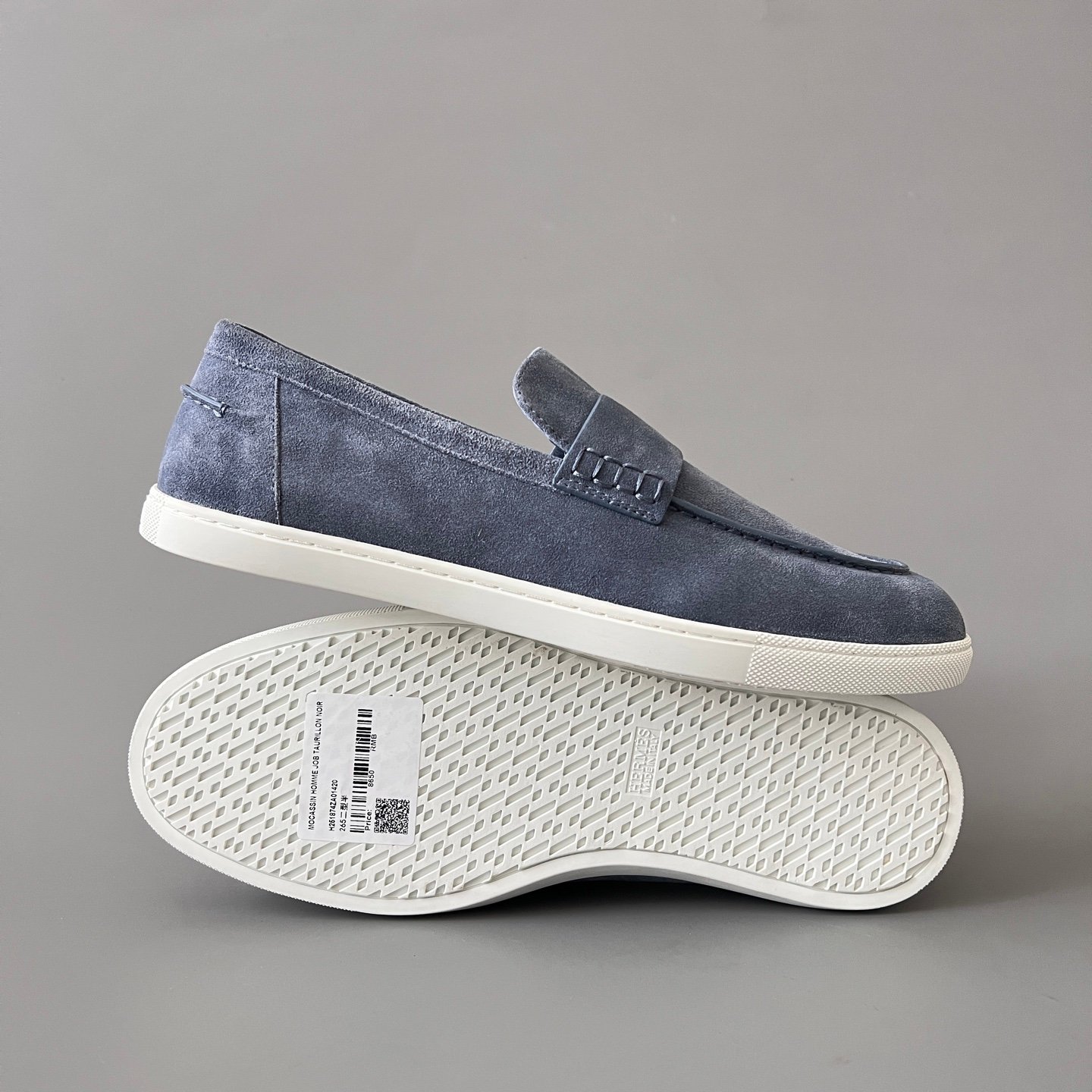 AuroraCustom Hermès Job Series Suede Loafers (Foggy Haze Blue Suede & White TPU Sole Edition) - Image 6