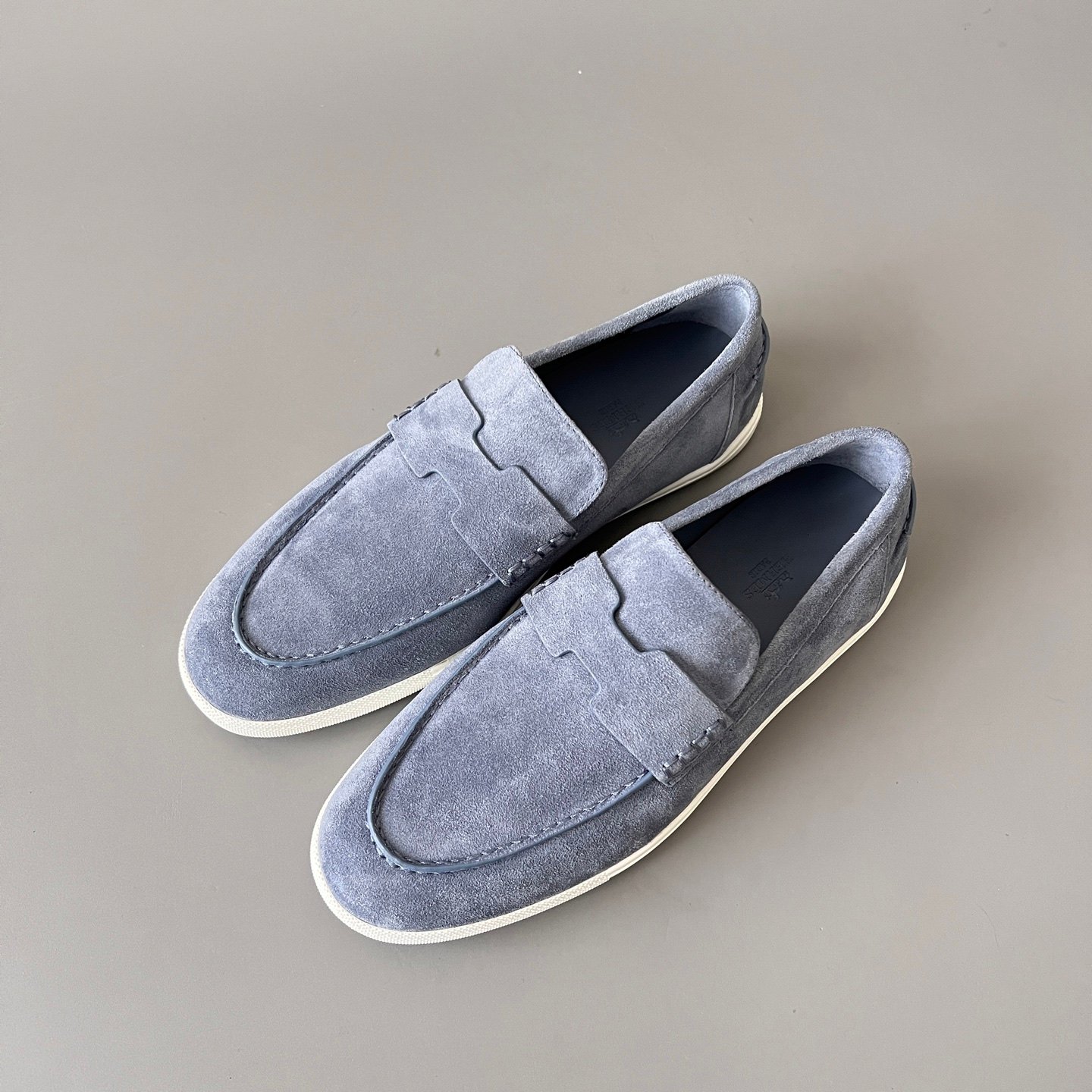 AuroraCustom Hermès Job Series Suede Loafers (Foggy Haze Blue Suede & White TPU Sole Edition) - Image 8