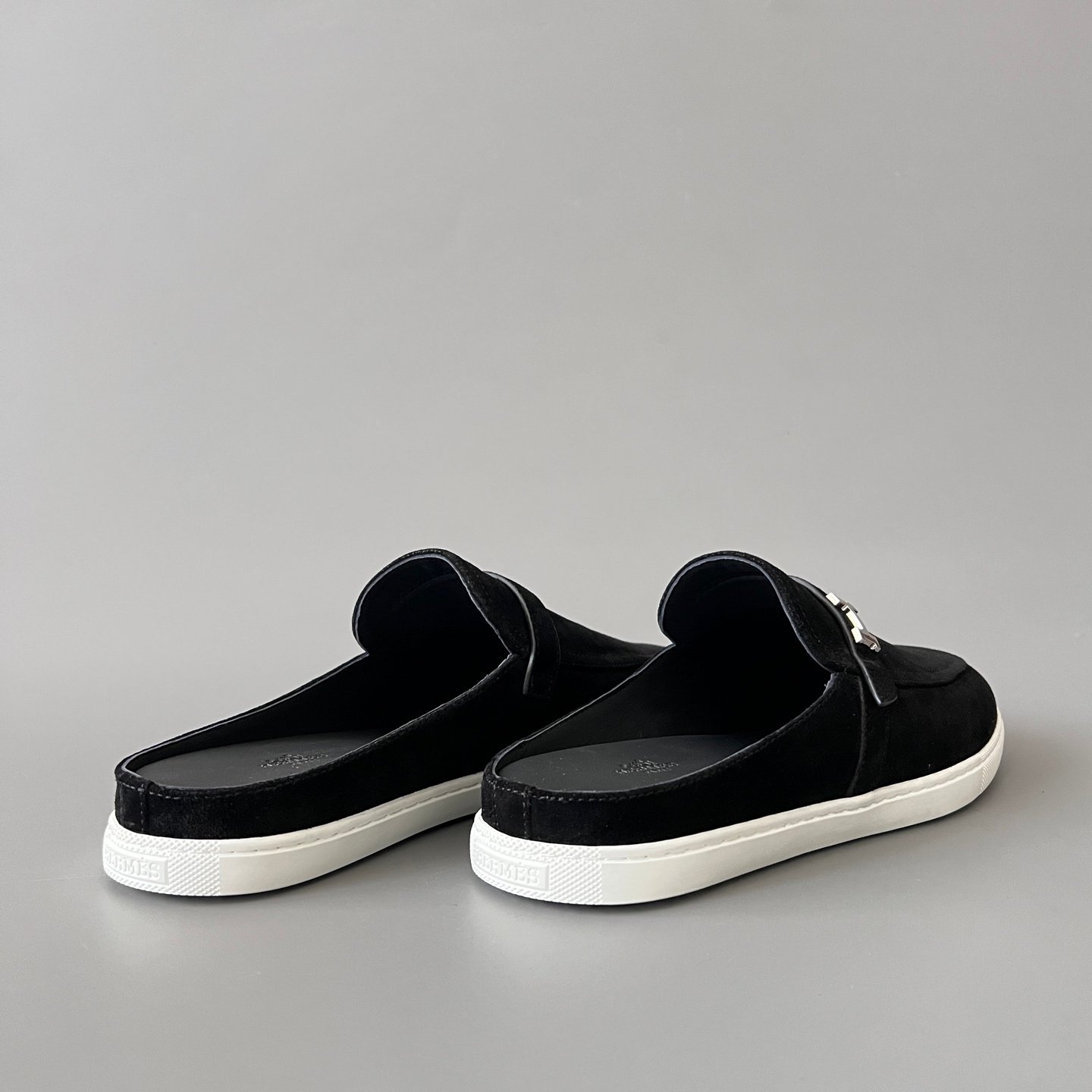 AuroraCustom Hermès Likely Series Suede Loafer Mules (Stealth Black Suede & Palladium Hardware Edition) - Image 4