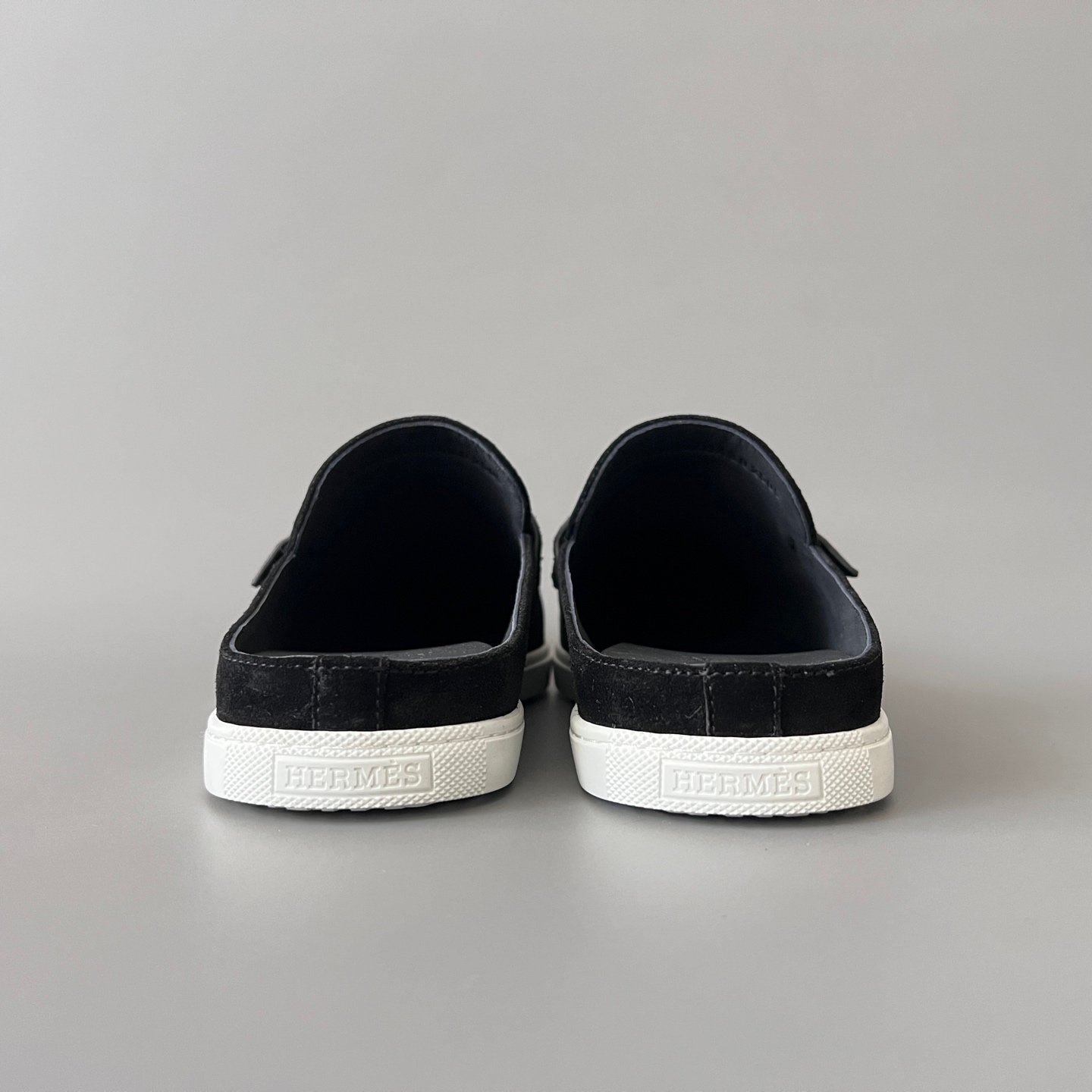 AuroraCustom Hermès Likely Series Suede Loafer Mules (Stealth Black Suede & Palladium Hardware Edition) - Image 5