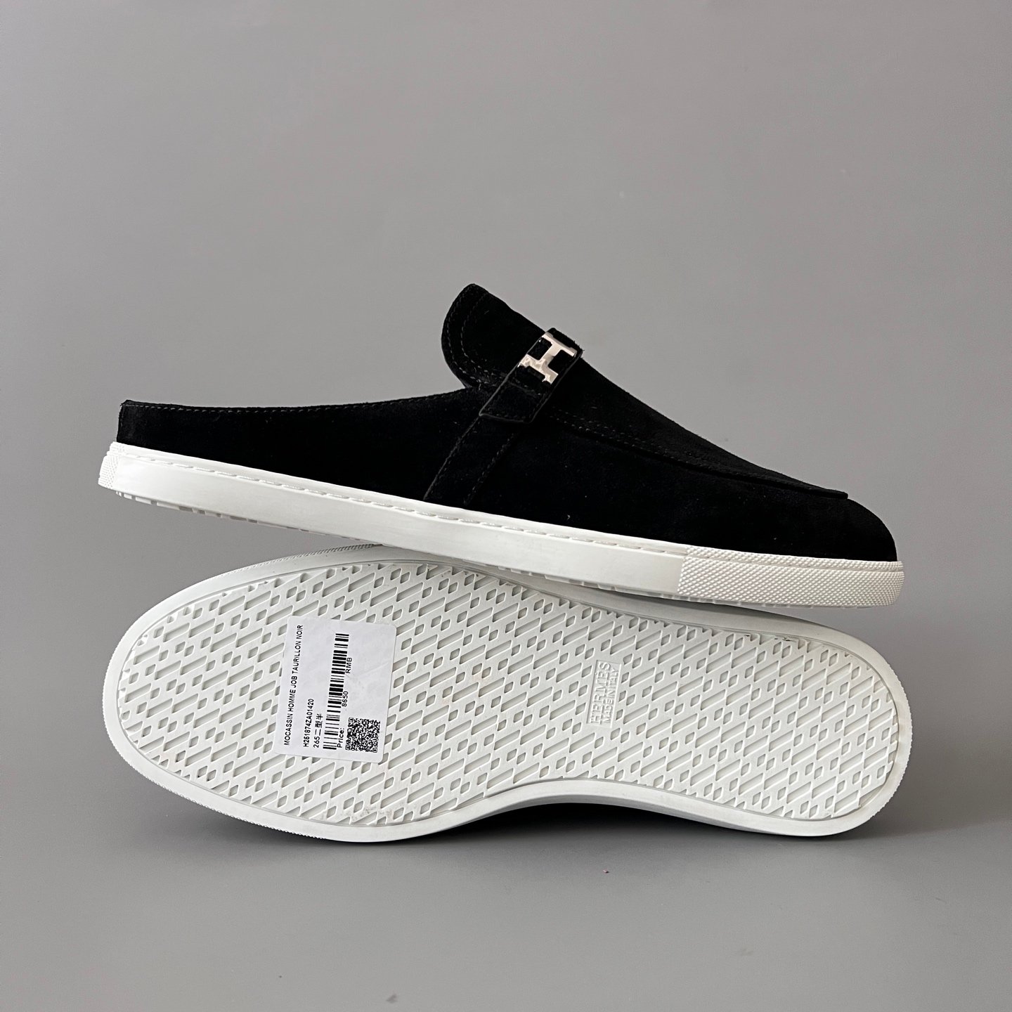 AuroraCustom Hermès Likely Series Suede Loafer Mules (Stealth Black Suede & Palladium Hardware Edition) - Image 6