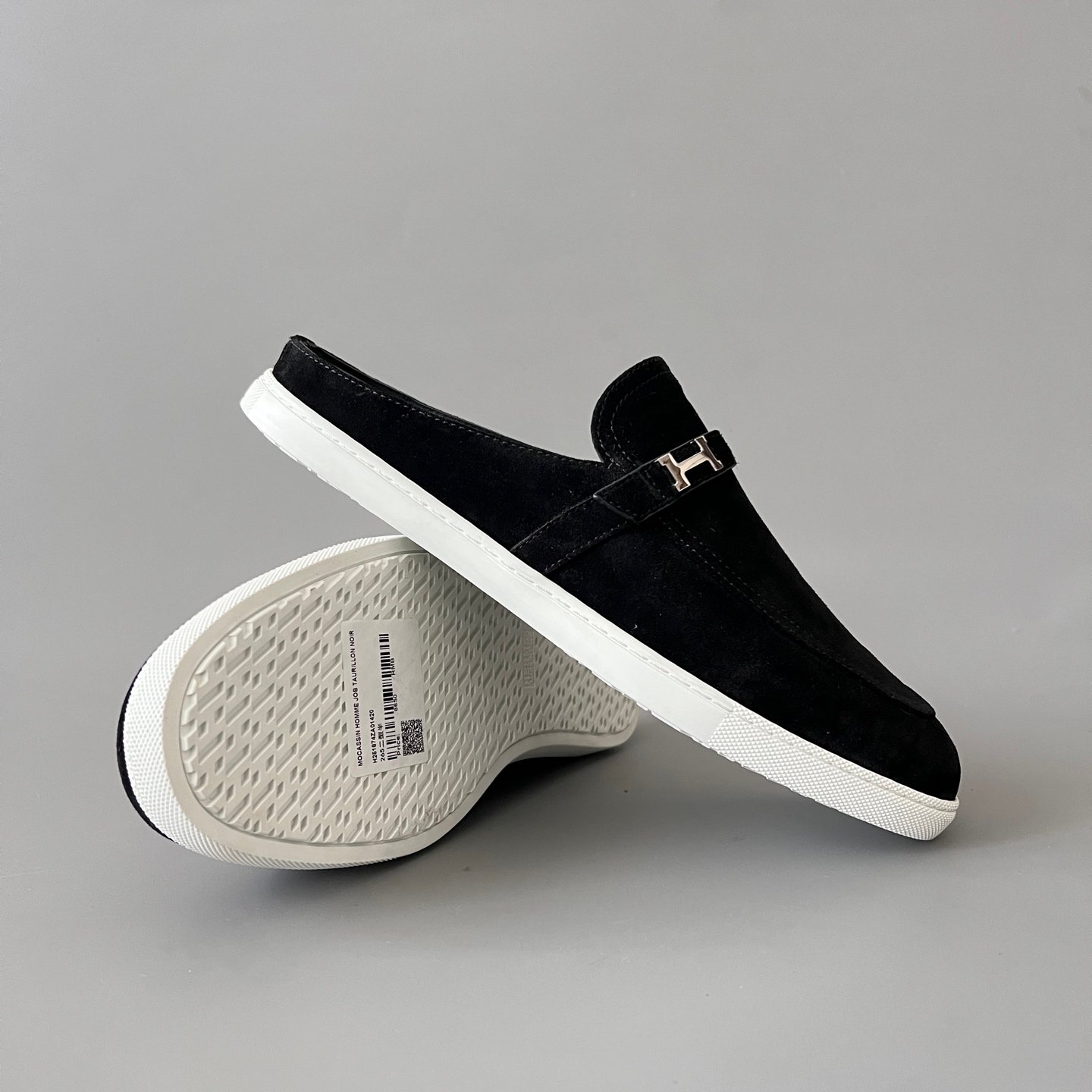 AuroraCustom Hermès Likely Series Suede Loafer Mules (Stealth Black Suede & Palladium Hardware Edition) - Image 7