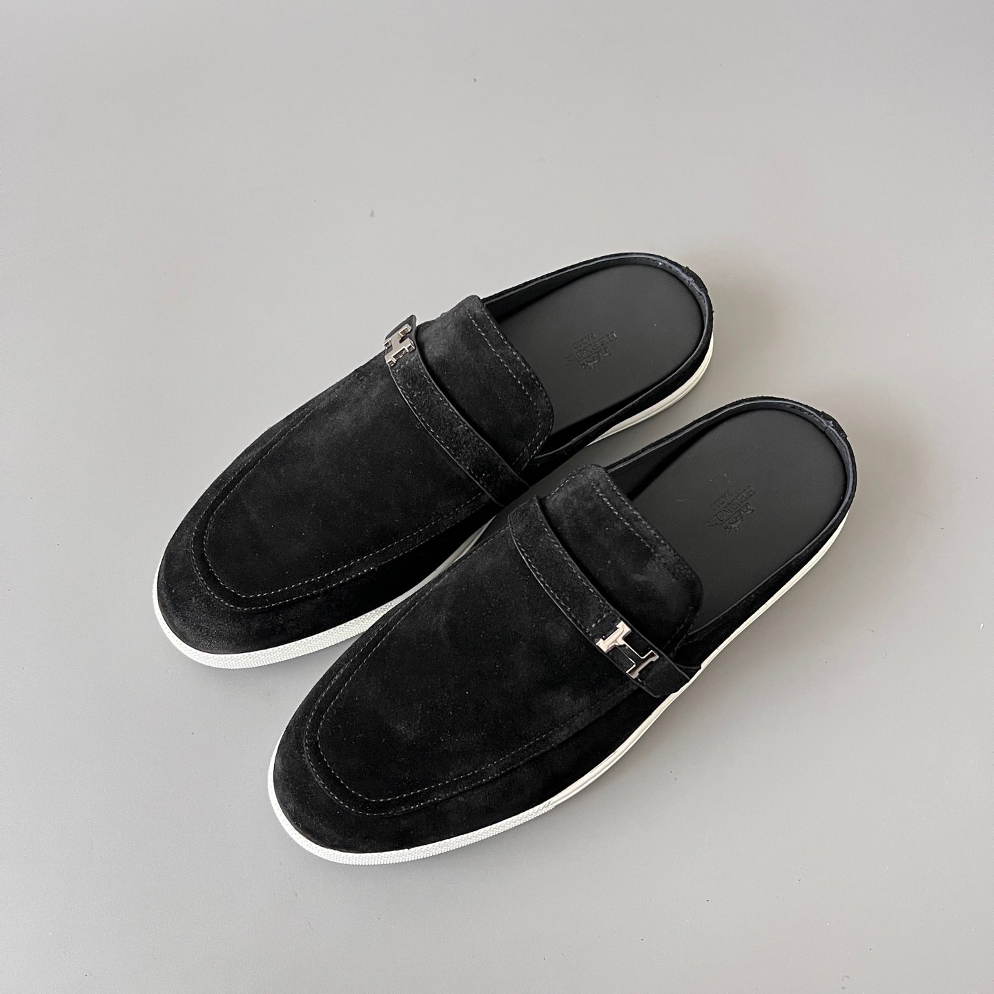 AuroraCustom Hermès Likely Series Suede Loafer Mules (Stealth Black Suede & Palladium Hardware Edition) - Image 8