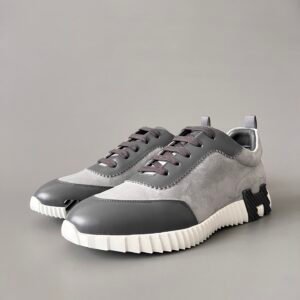 AuroraCustom Hermès Bouncing Series Leather & Suede Leisure Trainers (Graphite Charcoal & Mineral Grey Suede Edition)