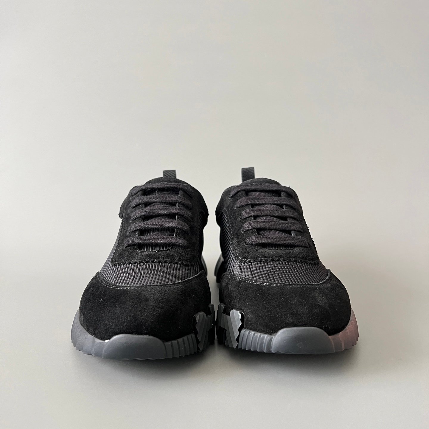 AuroraCustom Hermès Bouncing Series Leather & Technical Canvas Leisure Trainers (Triple Stealth Black & Charcoal Mesh Edition) - Image 2