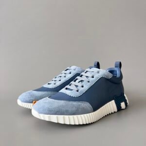 AuroraCustom Hermès Bouncing Series Leather & Suede Leisure Trainers (Air Force Blue, Mineral Grey Suede & Deep Navy Edition)