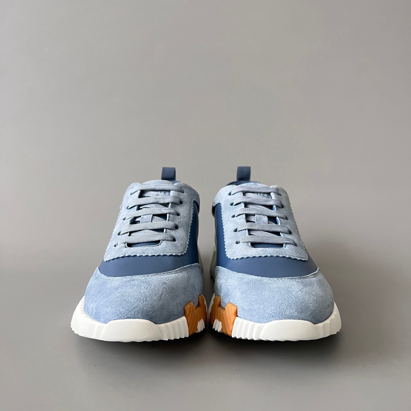AuroraCustom Hermès Bouncing Series Leather & Suede Leisure Trainers (Air Force Blue, Mineral Grey Suede & Deep Navy Edition) - Image 2