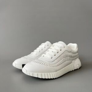 AuroraCustom Hermès Bouncing Series Leather Woven Leisure Trainers (Triple Pristine White Braided Edition)