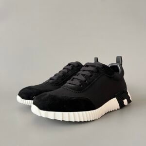 AuroraCustom Hermès Bouncing Series Leather & Technical Canvas Leisure Trainers (Stealth Black & Alabaster Contrast Edition)