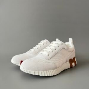 AuroraCustom Hermès Bouncing Series Leather & Technical Mesh Trainers (Off-White, Technical Grid & Caramel Brown Edition)