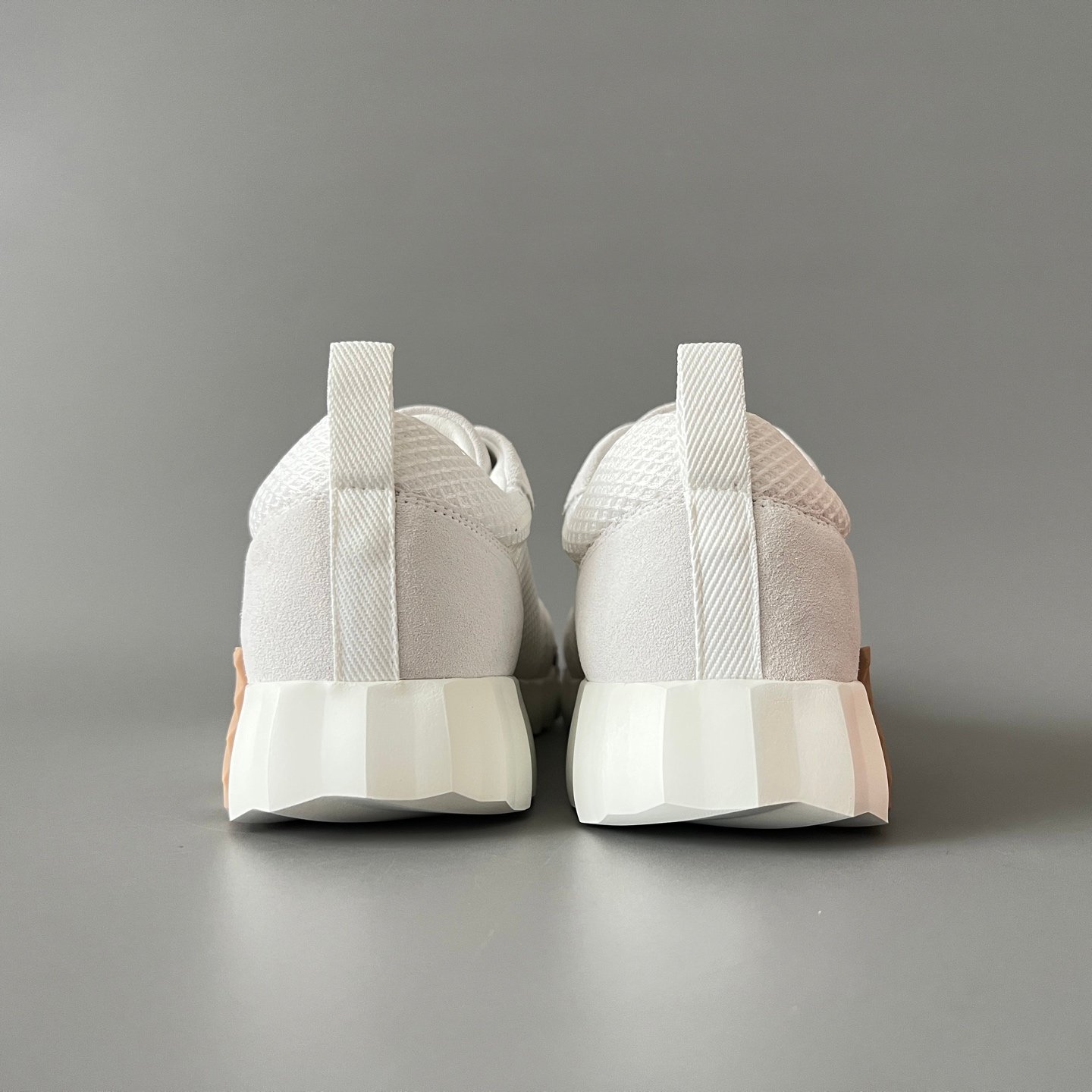 AuroraCustom Hermès Bouncing Series Leather & Technical Mesh Trainers (Off-White, Technical Grid & Caramel Brown Edition) - Image 5
