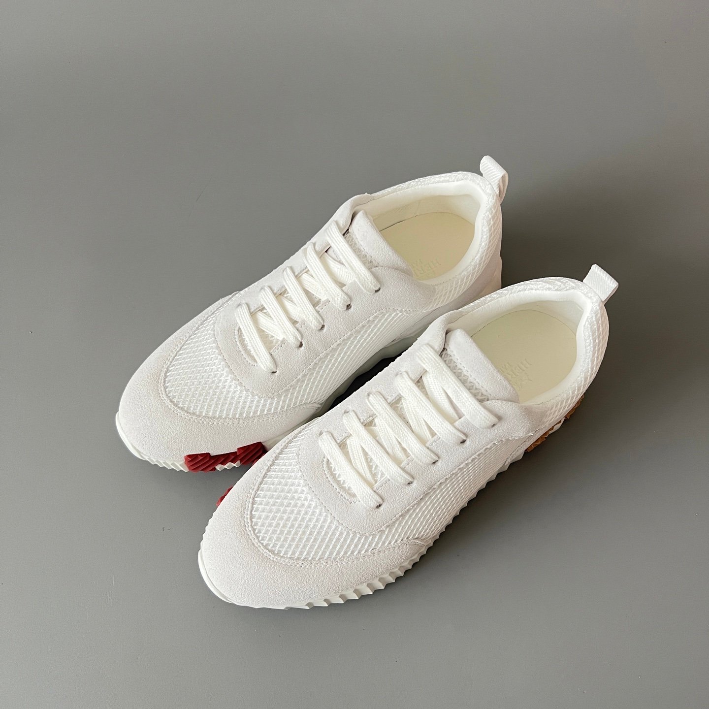 AuroraCustom Hermès Bouncing Series Leather & Technical Mesh Trainers (Off-White, Technical Grid & Caramel Brown Edition) - Image 8