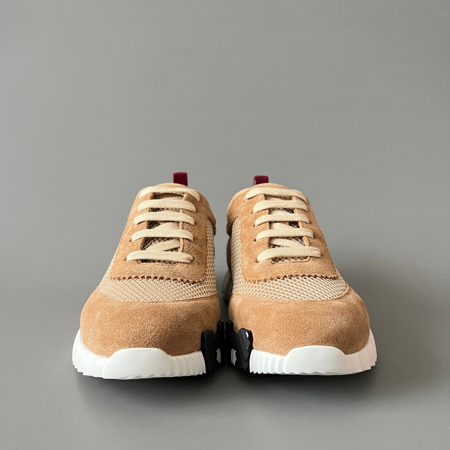 AuroraCustom Hermès Bouncing Series Suede & Technical Open-Mesh Trainers (Desert Camel & Burgundy Maroon Edition) - Image 2