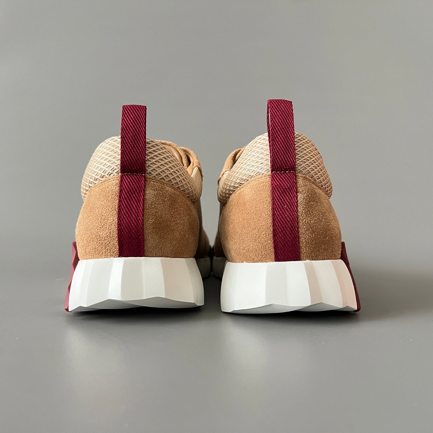 AuroraCustom Hermès Bouncing Series Suede & Technical Open-Mesh Trainers (Desert Camel & Burgundy Maroon Edition) - Image 5