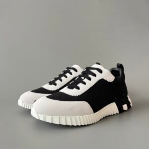 AuroraCustom Hermès Bouncing Series Leather & Technical Canvas Leisure Trainers (Panda Black & Shadow Lacing Edition)