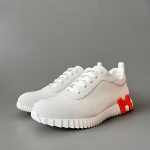 AuroraCustom Hermès Bouncing Series Leather & Suede Leisure Trainers (Pristine White & Signature Orange Edition)