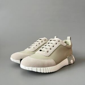 AuroraCustom Hermès Bouncing Series Leather & Suede Leisure Trainers (Sage Green & Light Khaki Suede Edition)
